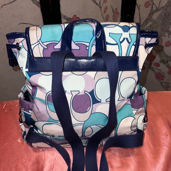 Coach Multicolor Kyra Soho Scarf Print Backpack Travel Blue Purple Grey White - Picture 3 of 6